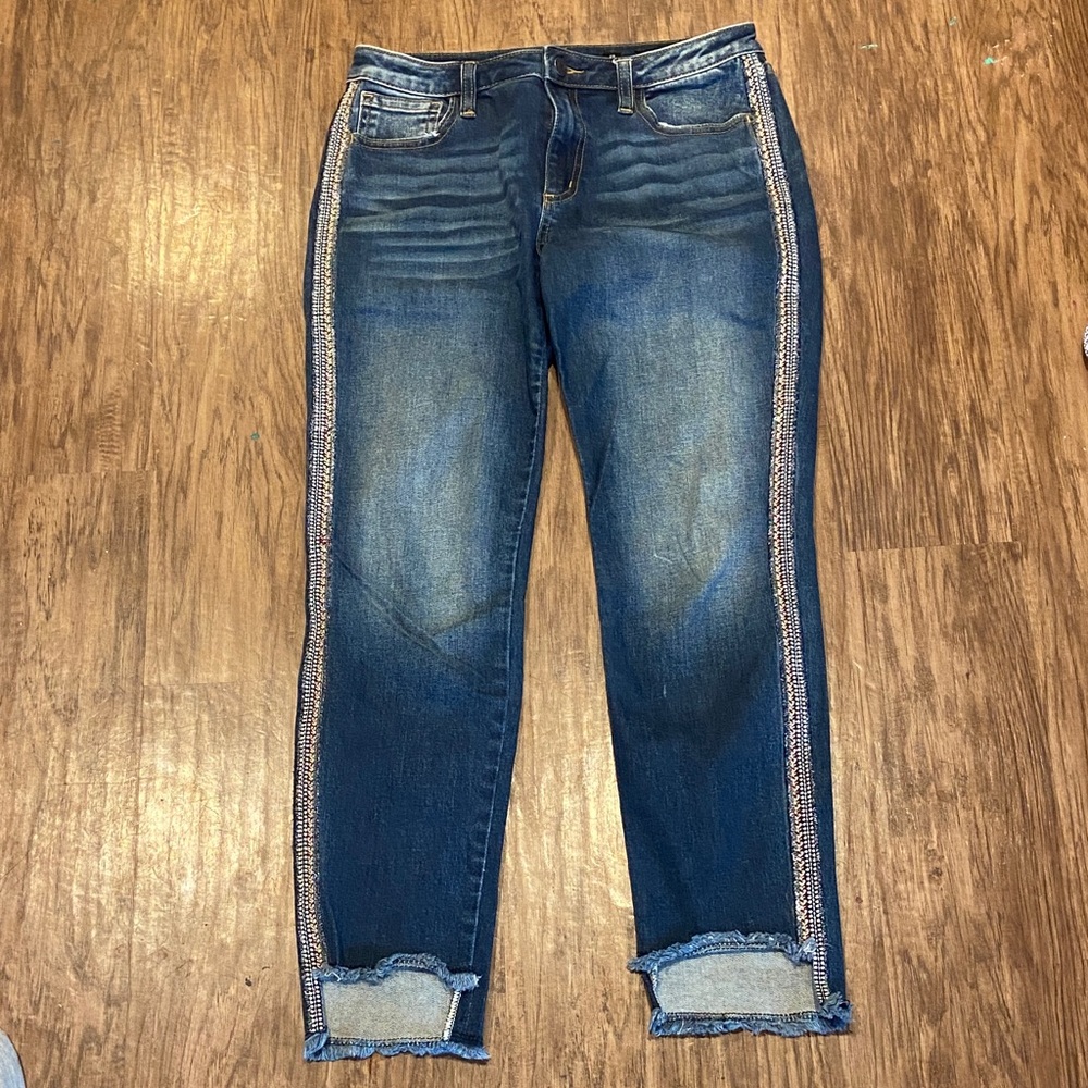 Miss Me Dark Blue Embellished Side-Stripe ankle skinny jeans size 29